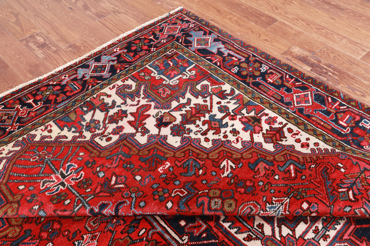 Red Vintage Persian Heriz Serapi Hand-Knotted Wool Rug - 7' 10" X 10' 10"