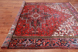 Red Vintage Persian Heriz Serapi Hand-Knotted Wool Rug - 7' 10" X 10' 10"