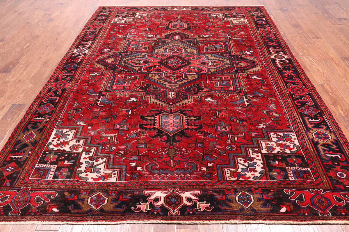 Red Vintage Persian Heriz Serapi Handmade Wool Rug - 8' 0" X 10' 3"