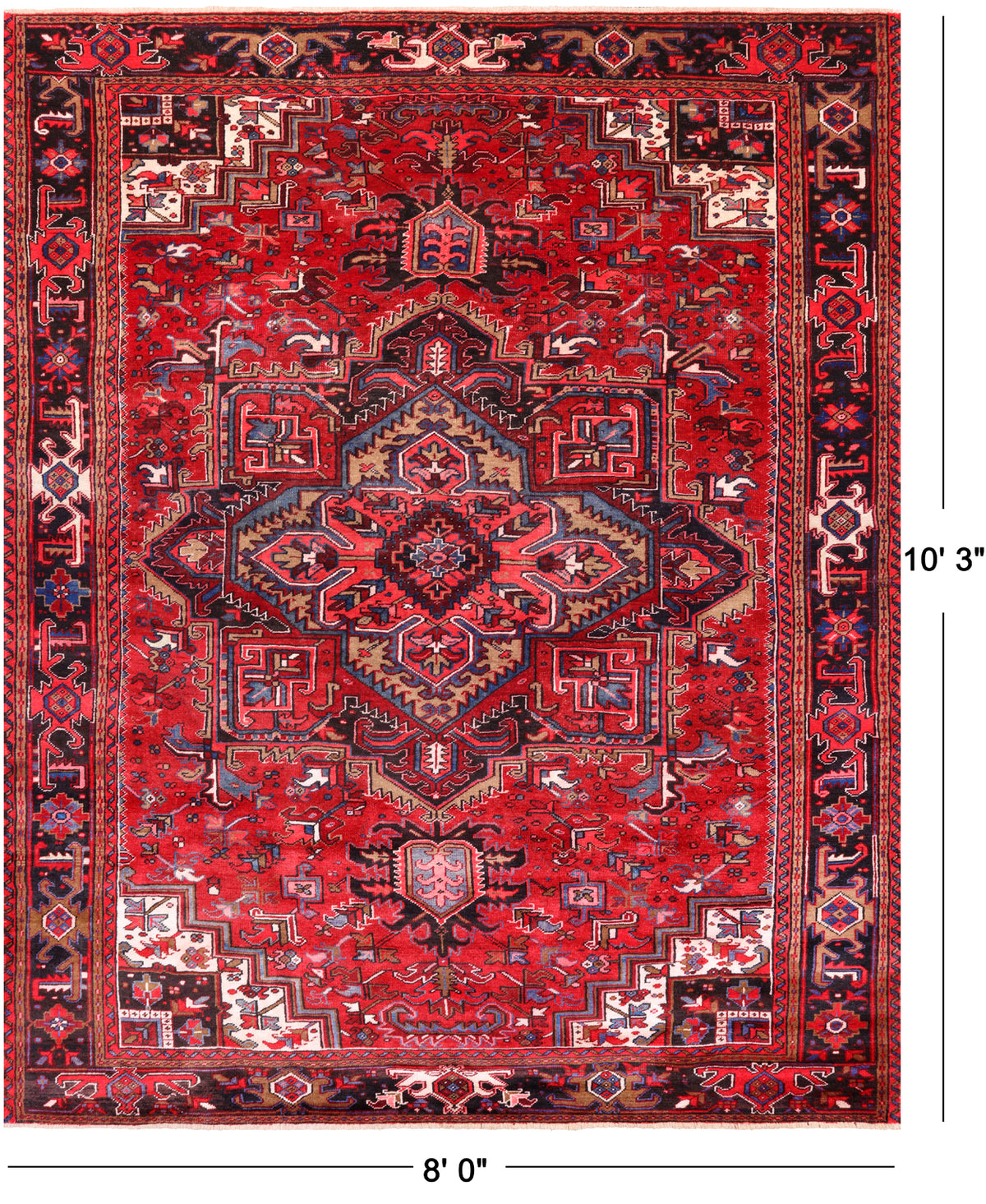 Red Vintage Persian Heriz Serapi Handmade Wool Rug - 8' 0" X 10' 3"