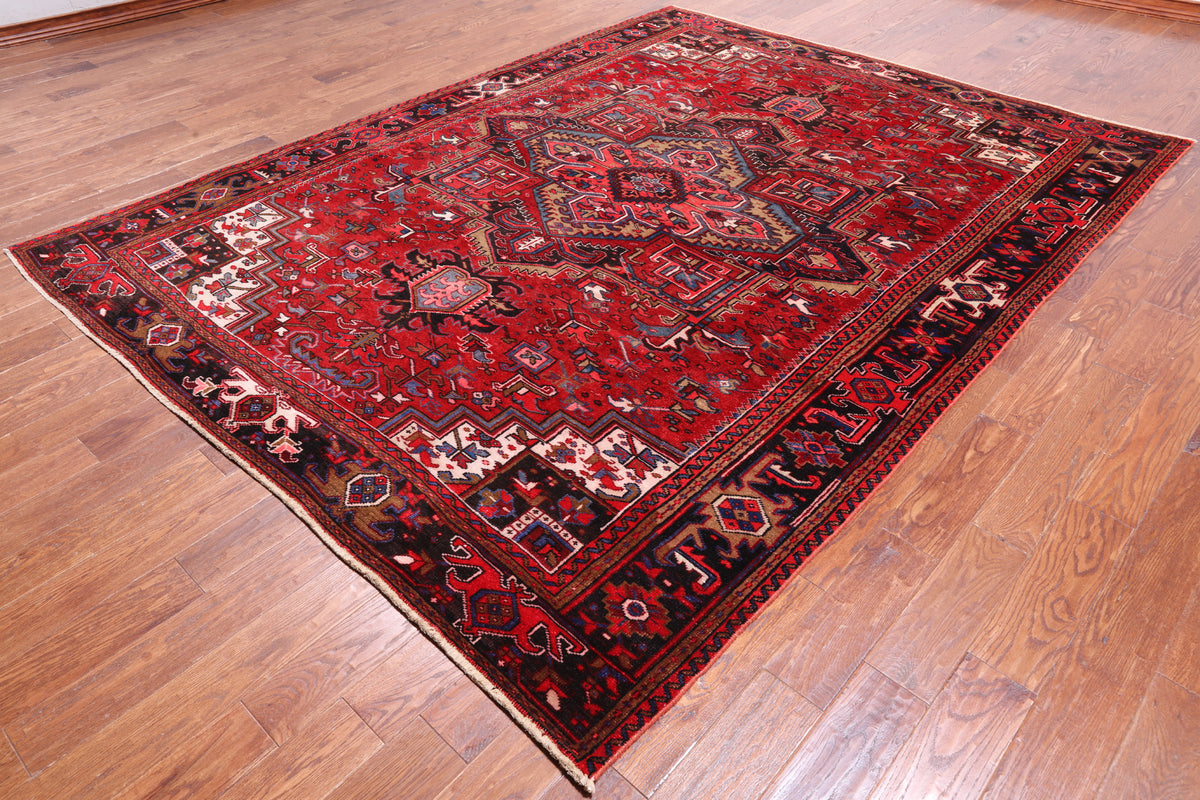 Red Vintage Persian Heriz Serapi Handmade Wool Rug - 8' 0" X 10' 3"