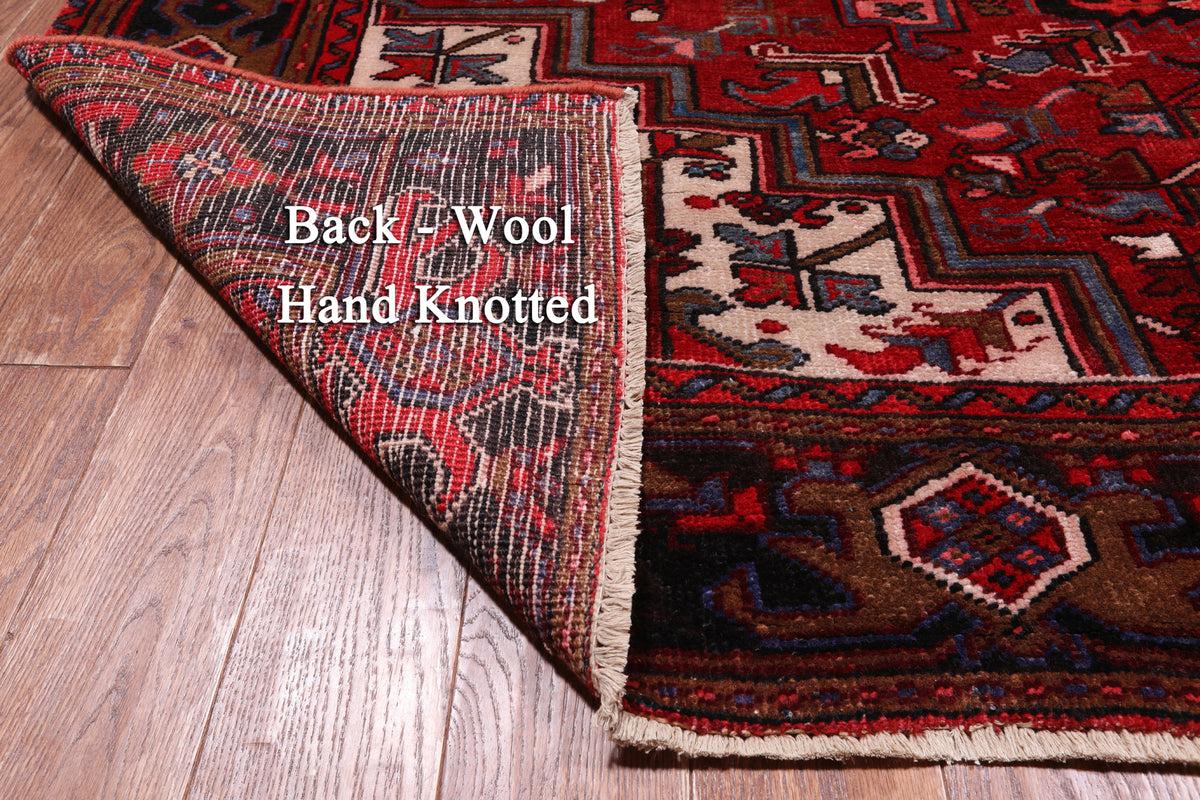 Red Vintage Persian Heriz Serapi Handmade Wool Rug - 8' 0" X 10' 3"