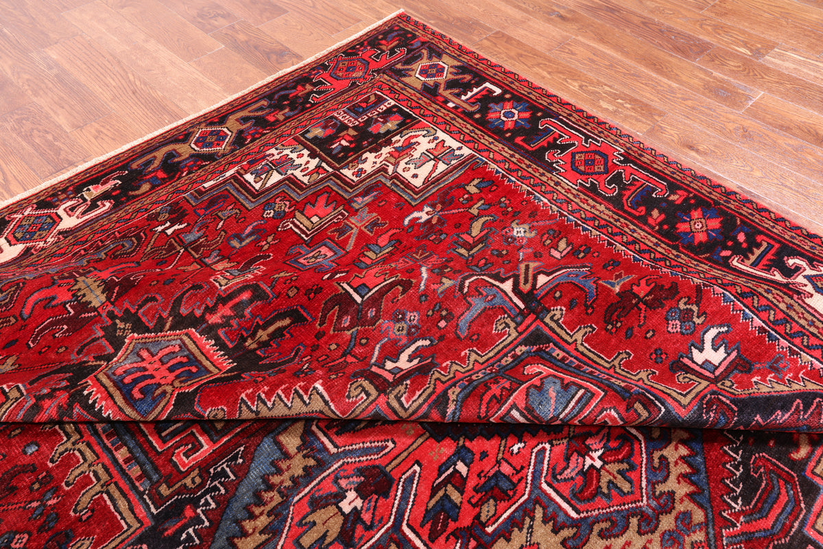 Red Vintage Persian Heriz Serapi Handmade Wool Rug - 8' 0" X 10' 3"