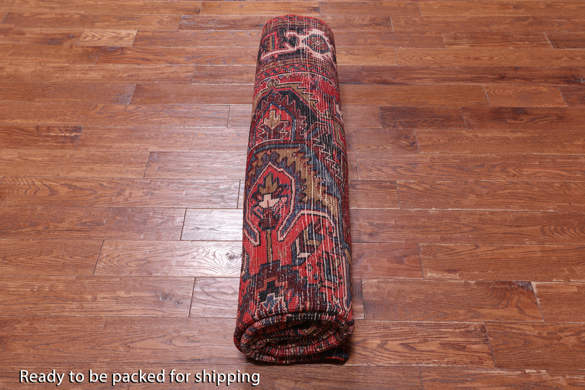 Red Vintage Persian Heriz Serapi Handmade Wool Rug - 8' 0" X 10' 3"