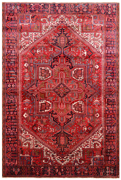 Red Vintage Persian Heriz Serapi Hand Knotted Wool Rug - 7' 9" X 11' 2"