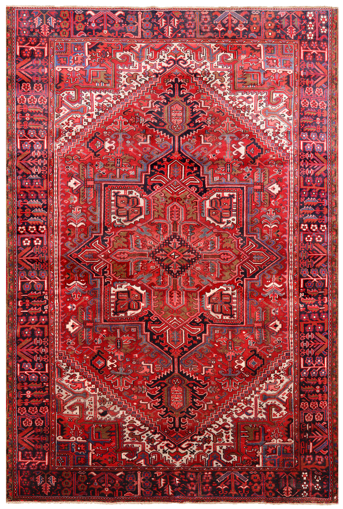 Red Vintage Persian Heriz Serapi Hand Knotted Wool Rug - 7' 9" X 11' 2"
