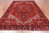 Red Vintage Persian Heriz Serapi Hand Knotted Wool Rug - 7' 9" X 11' 2"