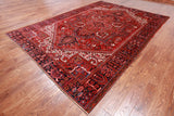 Red Vintage Persian Heriz Serapi Hand Knotted Wool Rug - 7' 9" X 11' 2"