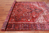 Red Vintage Persian Heriz Serapi Hand Knotted Wool Rug - 7' 9" X 11' 2"