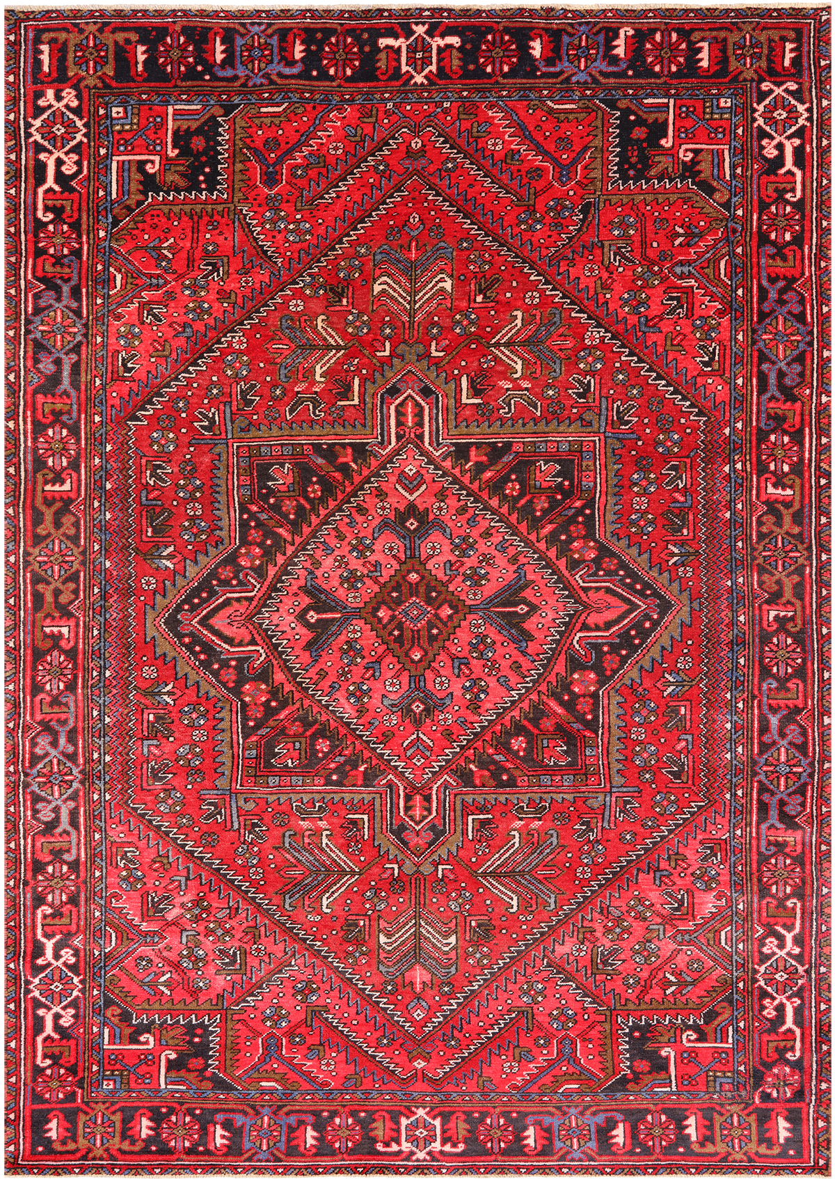 Red Vintage Persian Heriz Serapi Hand Knotted Wool Rug - 7' 6" X 10' 9"