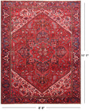 Red Vintage Persian Heriz Serapi Handmade Wool Rug - 8' 8" X 11' 1"