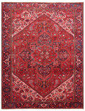 Red Vintage Persian Heriz Serapi Handmade Wool Rug - 8' 8" X 11' 1"