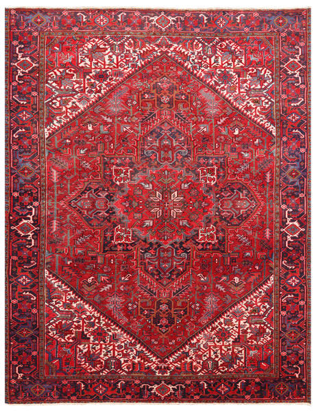 Red Vintage Persian Heriz Serapi Handmade Wool Rug - 8' 8" X 11' 1"