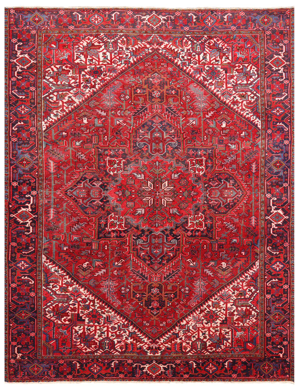 Red Vintage Persian Heriz Serapi Handmade Wool Rug - 8' 8" X 11' 1"