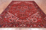 Red Vintage Persian Heriz Serapi Handmade Wool Rug - 8' 8" X 11' 1"