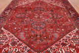 Red Vintage Persian Heriz Serapi Handmade Wool Rug - 8' 8" X 11' 1"