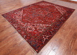 Red Vintage Persian Heriz Serapi Handmade Wool Rug - 8' 8" X 11' 1"