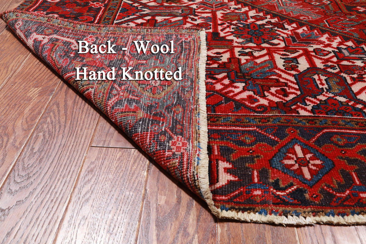 Red Vintage Persian Heriz Serapi Handmade Wool Rug - 8' 8" X 11' 1"