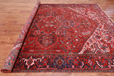 Red Vintage Persian Heriz Serapi Handmade Wool Rug - 8' 8" X 11' 1"
