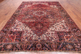 Red Vintage Persian Heriz Serapi Handmade Wool Rug - 9' 0" X 11' 10"