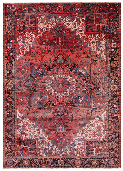 Red Vintage Persian Heriz Serapi Handmade Wool Rug - 9' 0" X 11' 10"