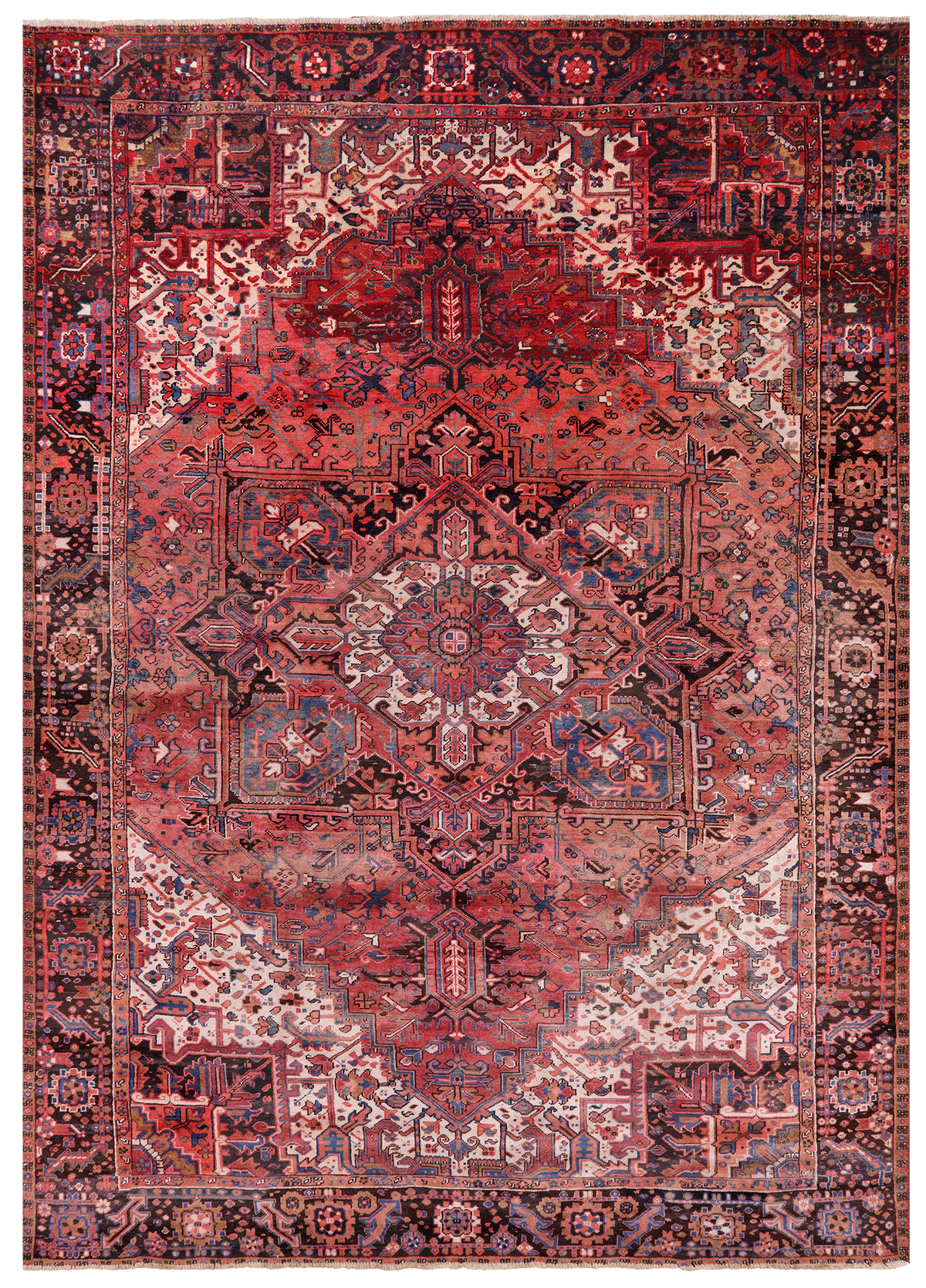 Red Vintage Persian Heriz Serapi Handmade Wool Rug - 9' 0" X 11' 10"