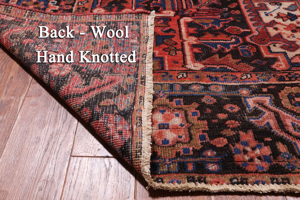 Red Vintage Persian Heriz Serapi Handmade Wool Rug - 9' 0" X 11' 10"