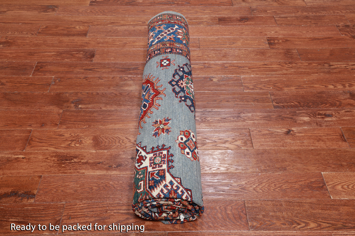 Blue Super Kazak Handmade Wool Rug - 7' 11" X 10' 3"