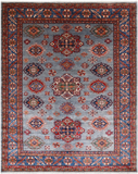 Blue Super Kazak Handmade Wool Rug - 7' 11" X 10' 3"