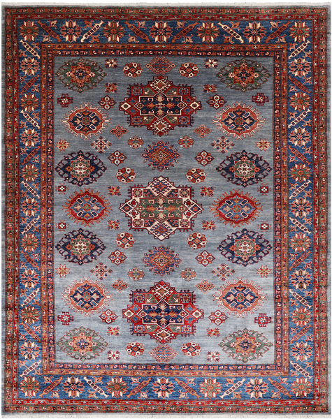 Blue Super Kazak Handmade Wool Rug - 7' 11" X 10' 3"