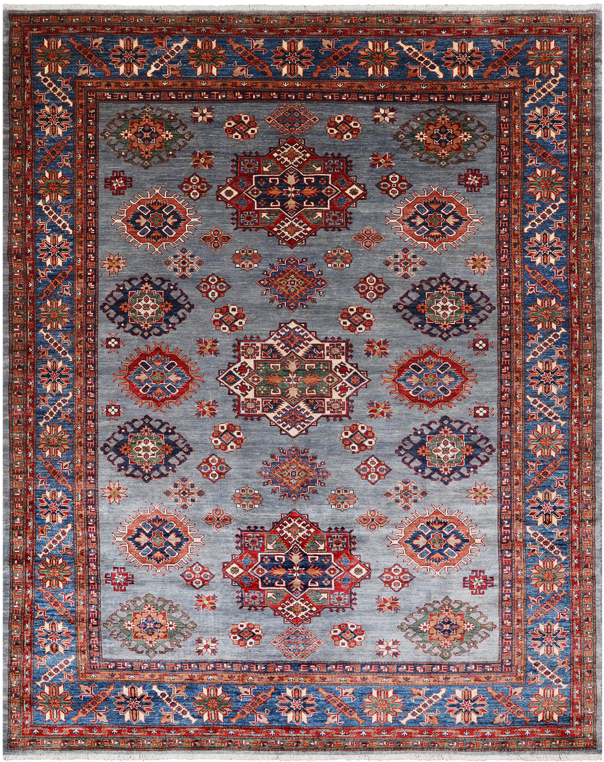 Blue Super Kazak Handmade Wool Rug - 7' 11" X 10' 3"