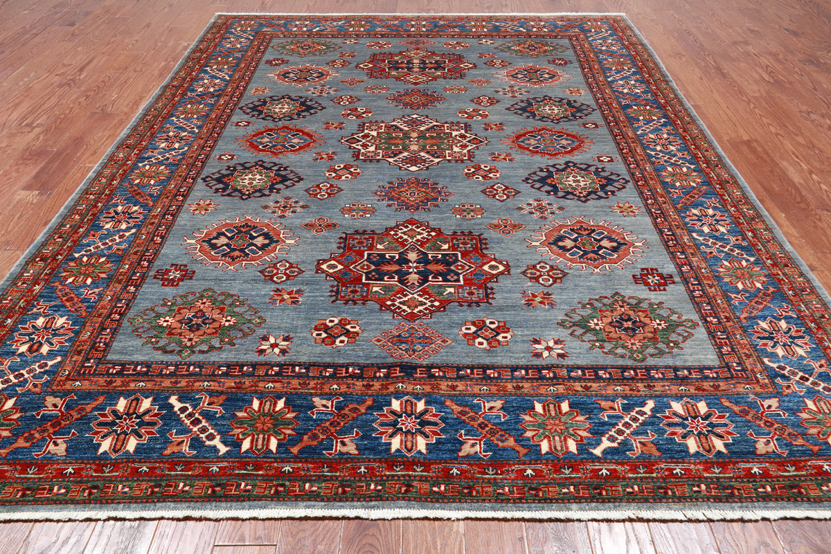 Blue Super Kazak Handmade Wool Rug - 7' 11" X 10' 3"
