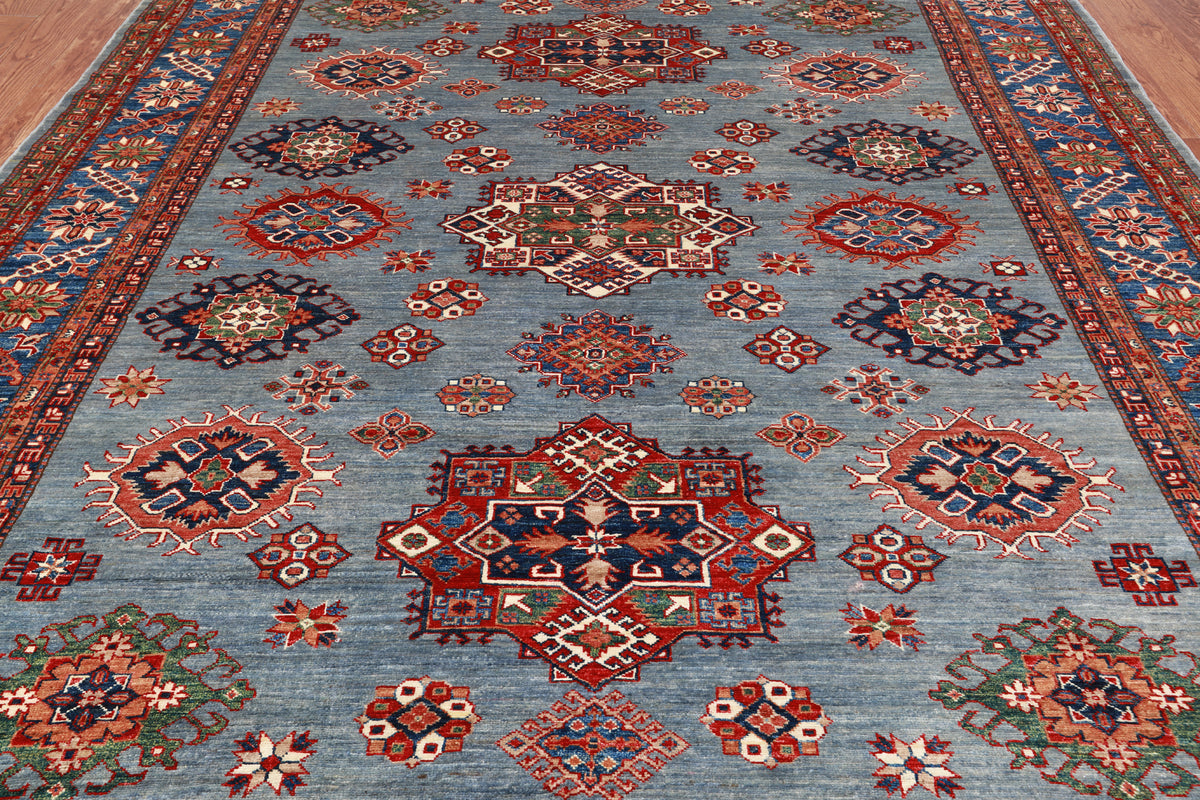 Blue Super Kazak Handmade Wool Rug - 7' 11" X 10' 3"
