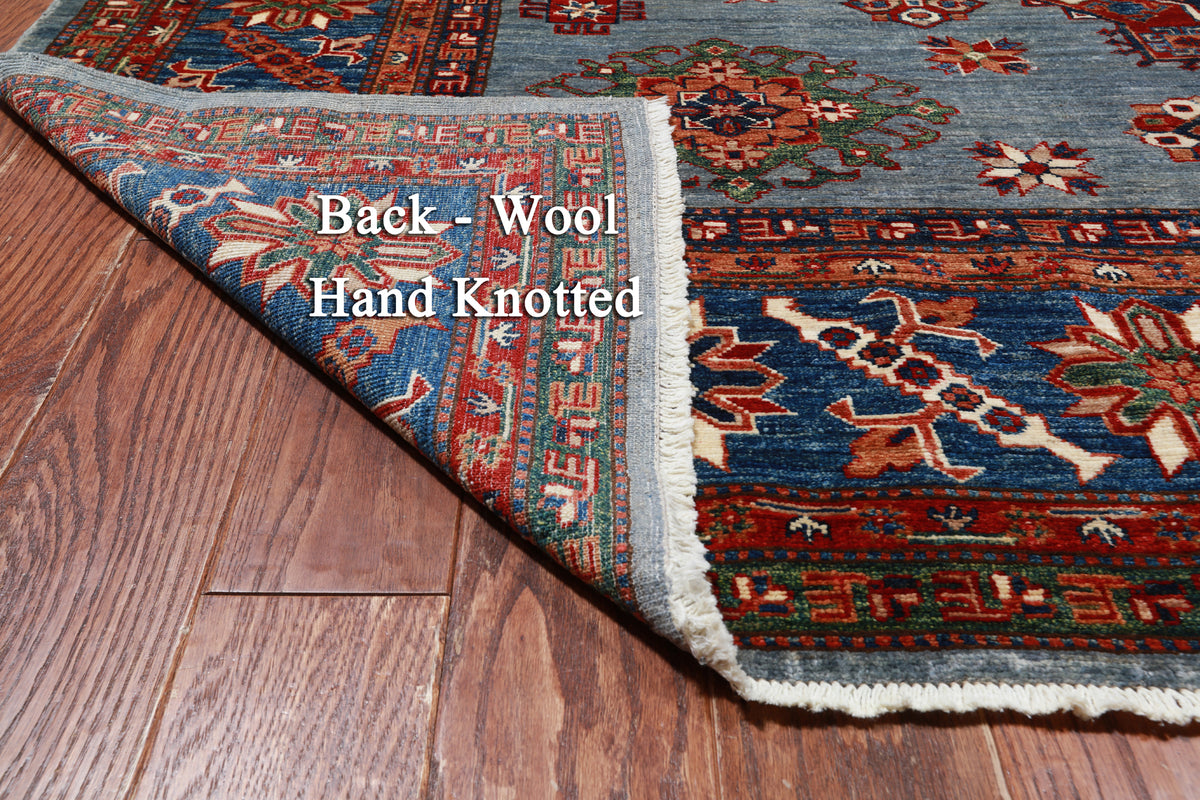 Blue Super Kazak Handmade Wool Rug - 7' 11" X 10' 3"