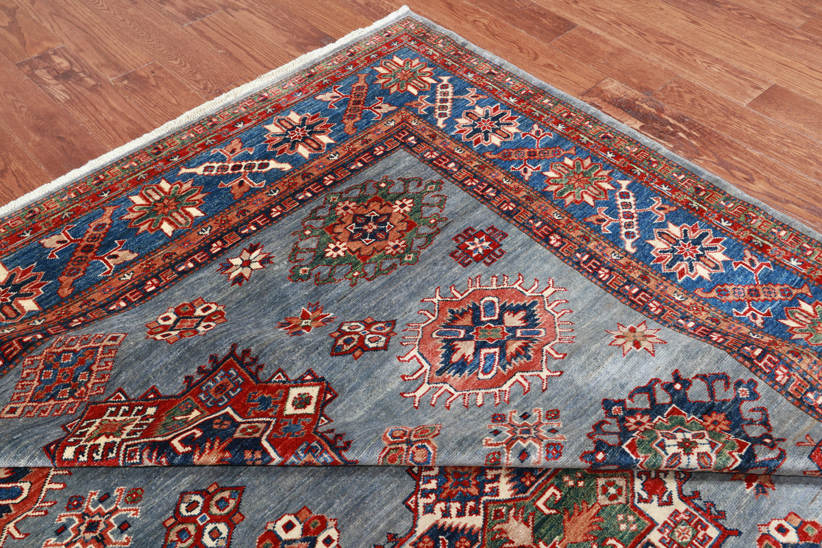 Blue Super Kazak Handmade Wool Rug - 7' 11" X 10' 3"