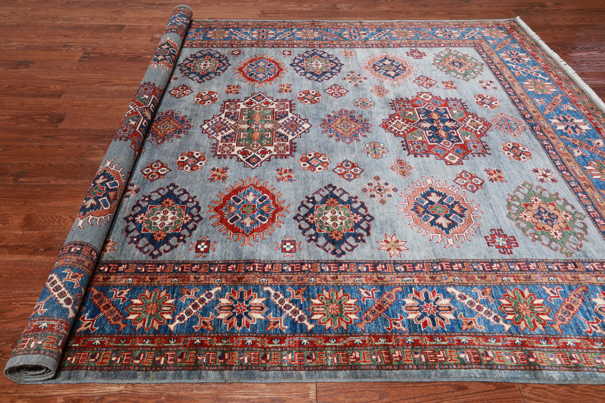 Blue Super Kazak Handmade Wool Rug - 7' 11" X 10' 3"
