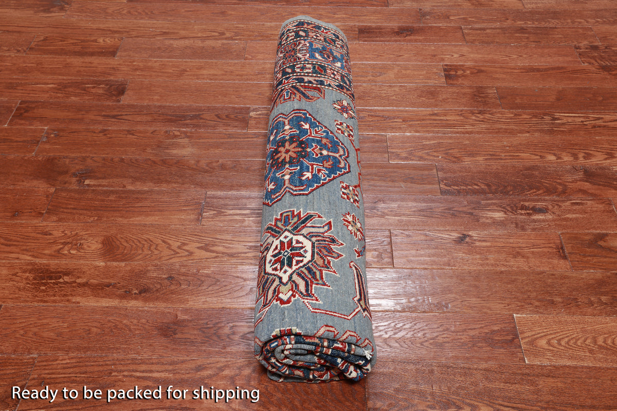 Blue Super Kazak Hand-Knotted Wool Rug - 7' 10" X 9' 8"