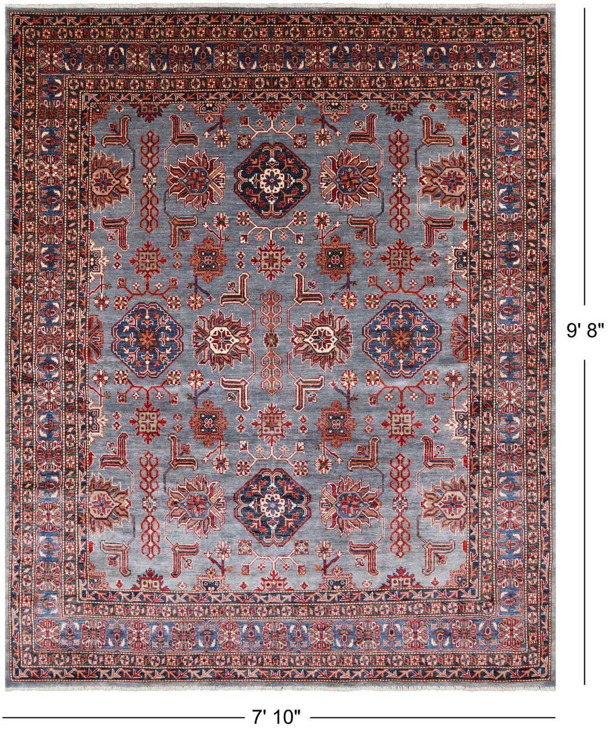Blue Super Kazak Hand-Knotted Wool Rug - 7' 10" X 9' 8"
