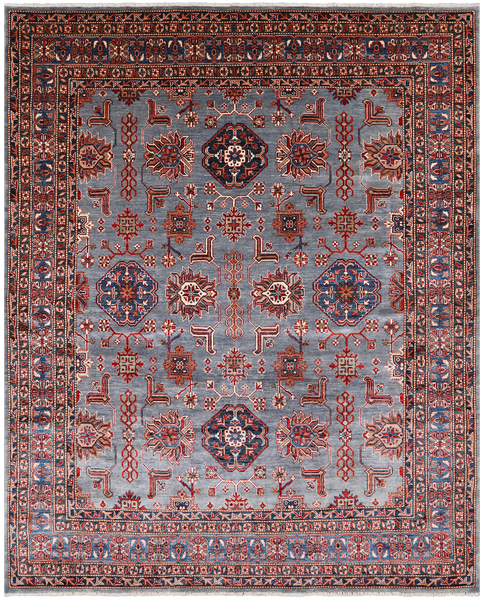 Blue Super Kazak Hand-Knotted Wool Rug - 7' 10" X 9' 8"