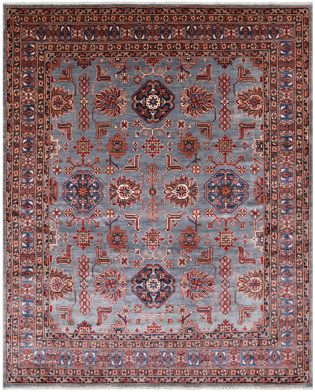 Blue Super Kazak Hand-Knotted Wool Rug - 7' 10" X 9' 8"
