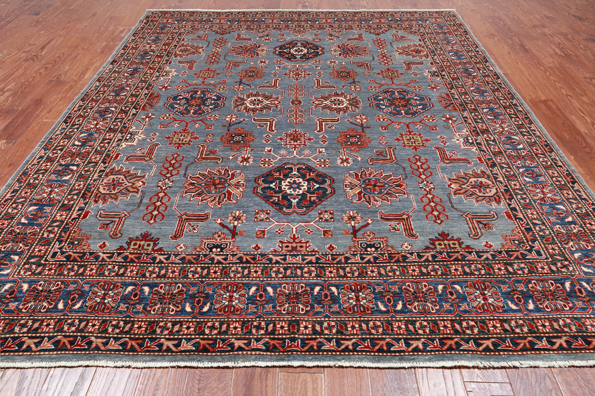 Blue Super Kazak Hand-Knotted Wool Rug - 7' 10" X 9' 8"