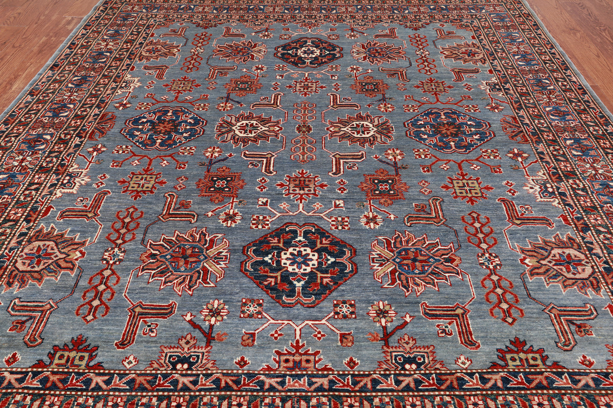 Blue Super Kazak Hand-Knotted Wool Rug - 7' 10" X 9' 8"
