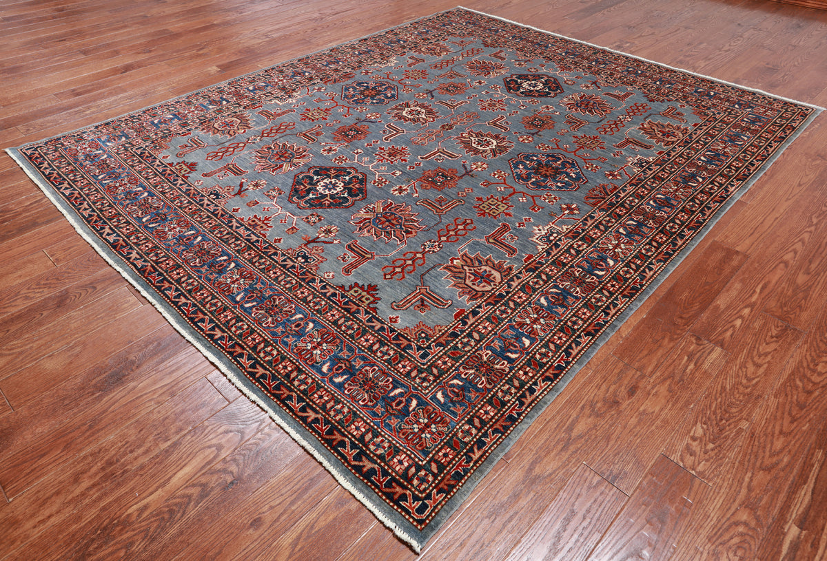 Blue Super Kazak Hand-Knotted Wool Rug - 7' 10" X 9' 8"