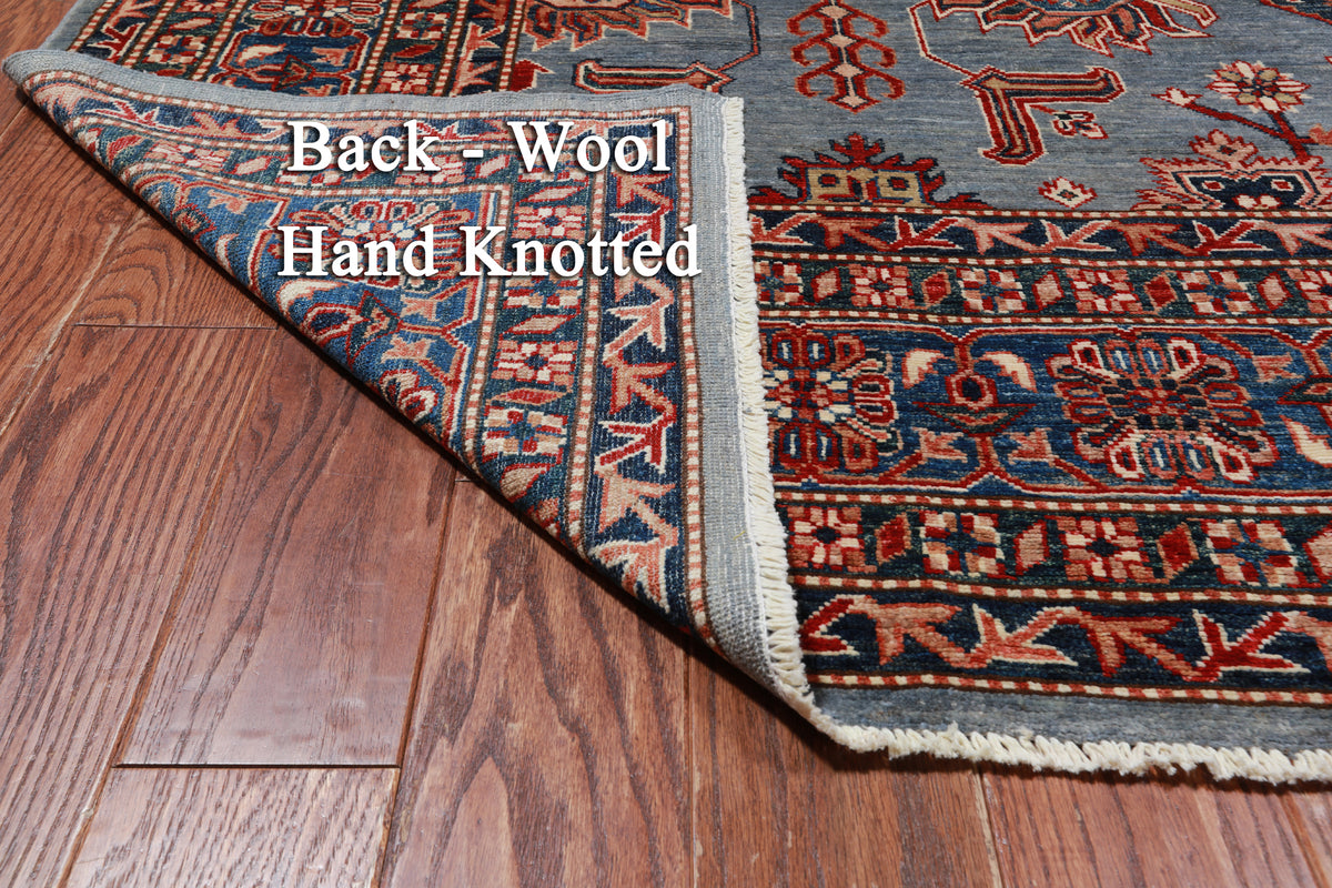 Blue Super Kazak Hand-Knotted Wool Rug - 7' 10" X 9' 8"