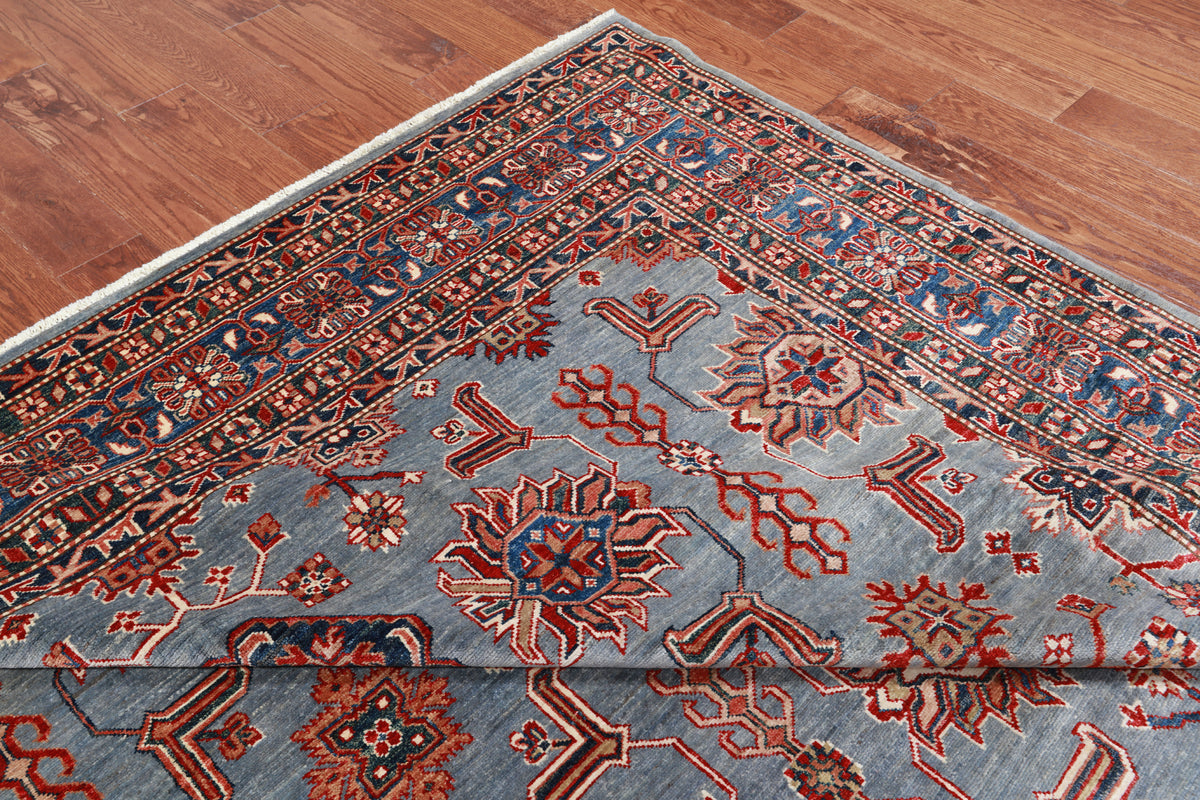 Blue Super Kazak Hand-Knotted Wool Rug - 7' 10" X 9' 8"