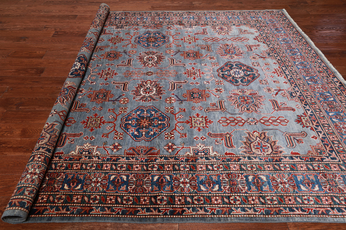 Blue Super Kazak Hand-Knotted Wool Rug - 7' 10" X 9' 8"