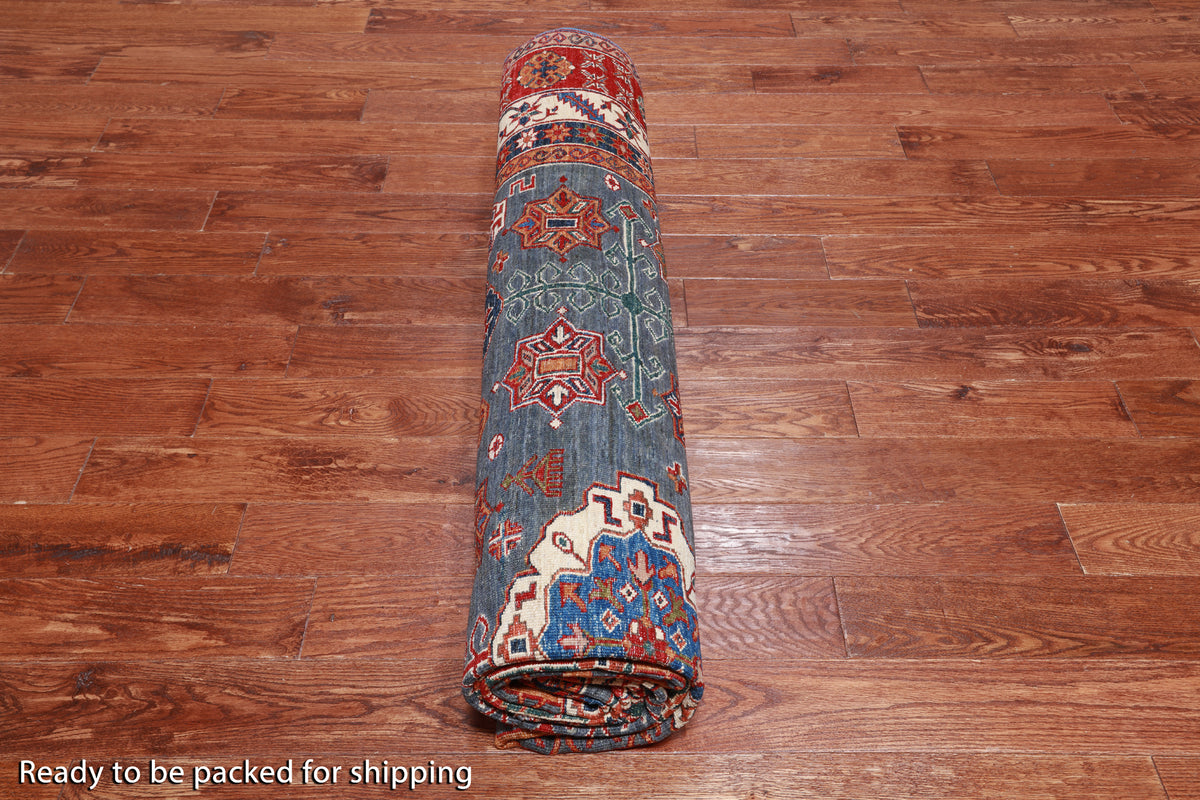 Grey Super Kazak Handmade Wool Rug - 9' 0" X 12' 5"