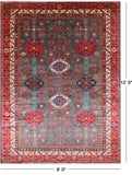 Grey Super Kazak Handmade Wool Rug - 9' 0" X 12' 5"