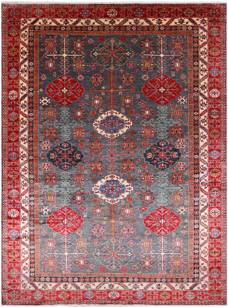 Grey Super Kazak Handmade Wool Rug - 9' 0" X 12' 5"