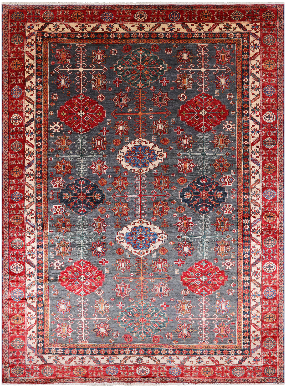 Grey Super Kazak Handmade Wool Rug - 9' 0" X 12' 5"